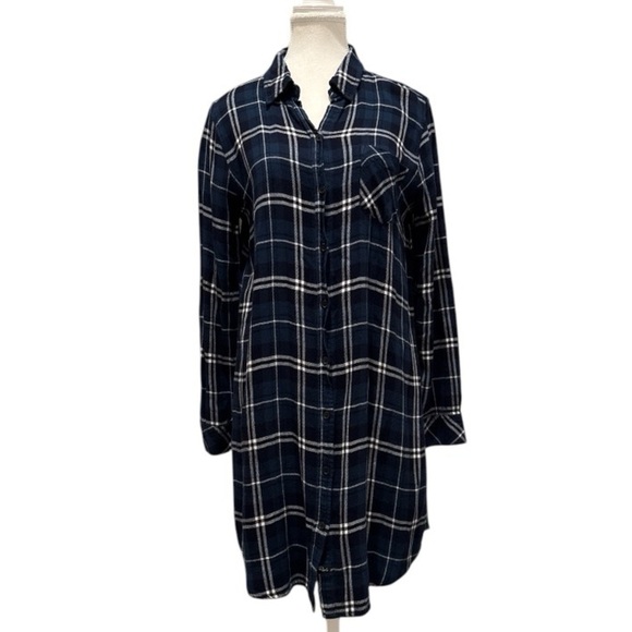 Rails Bianca Tartan Shirt Dress Petrol Blue Spruce White Sz M - Picture 5 of 10